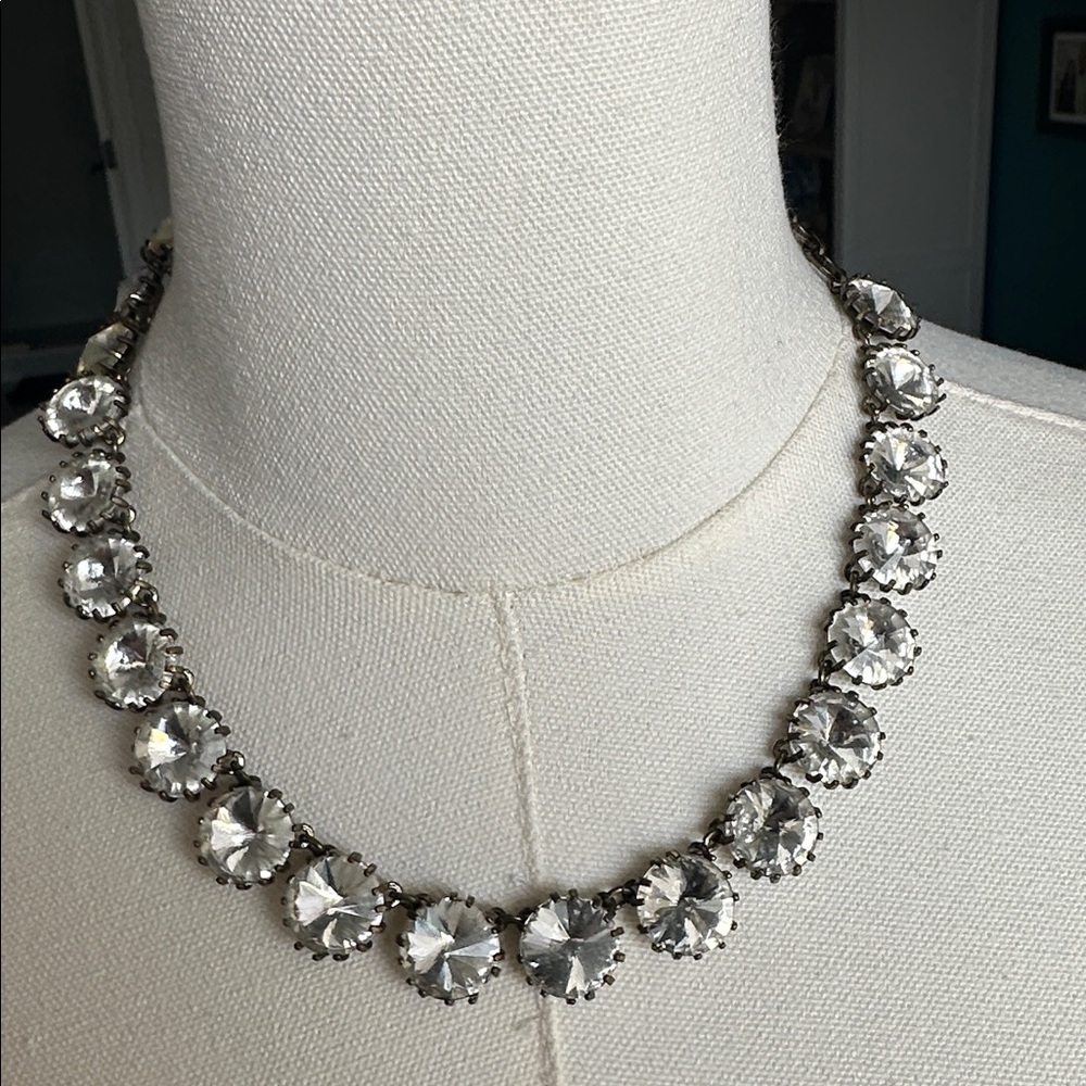 Vintage Crystal Statement Necklace - Clear Rhinestones